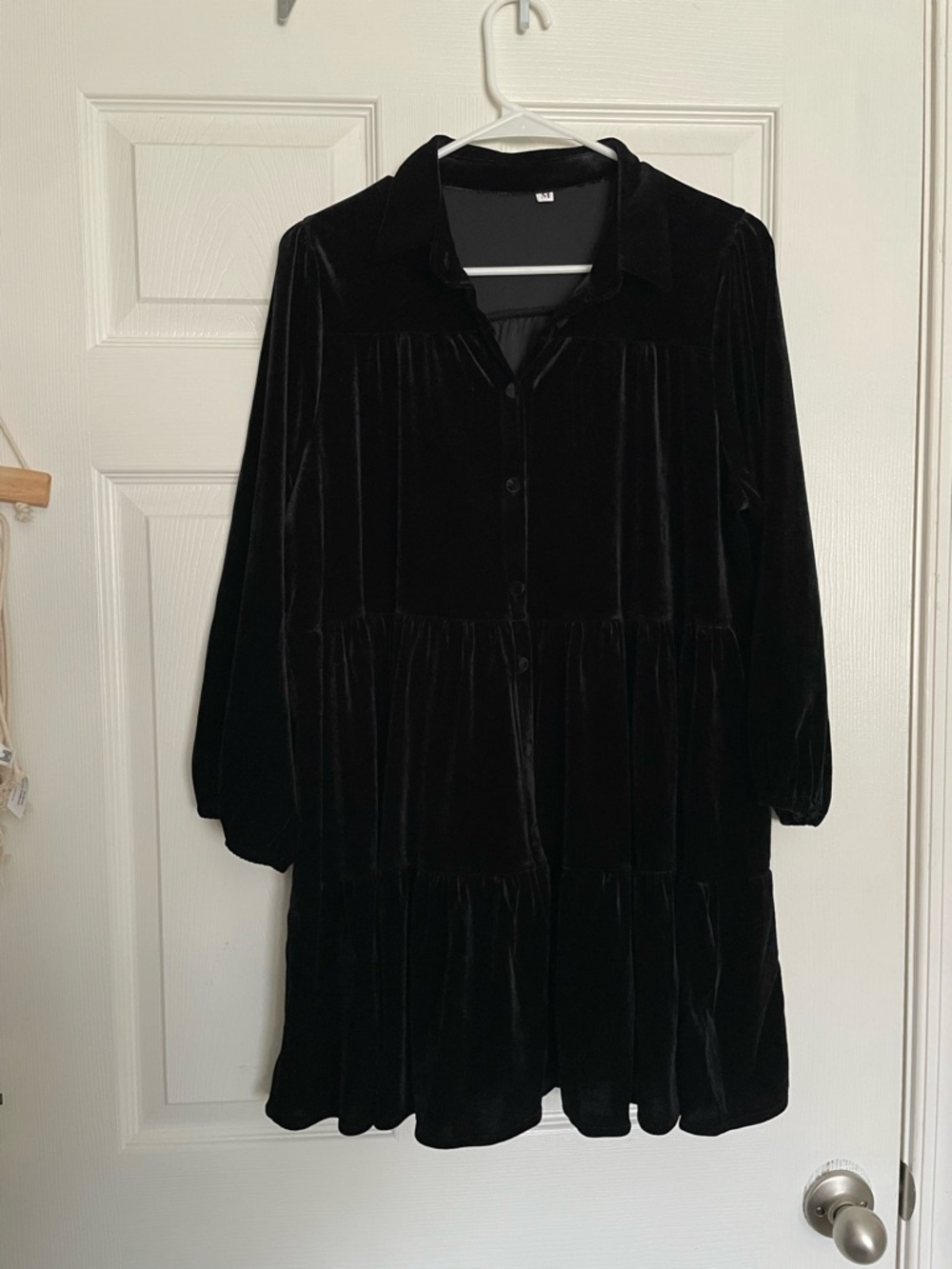 Black Velvet Tiered Button-Front Women's Dress Size Medium